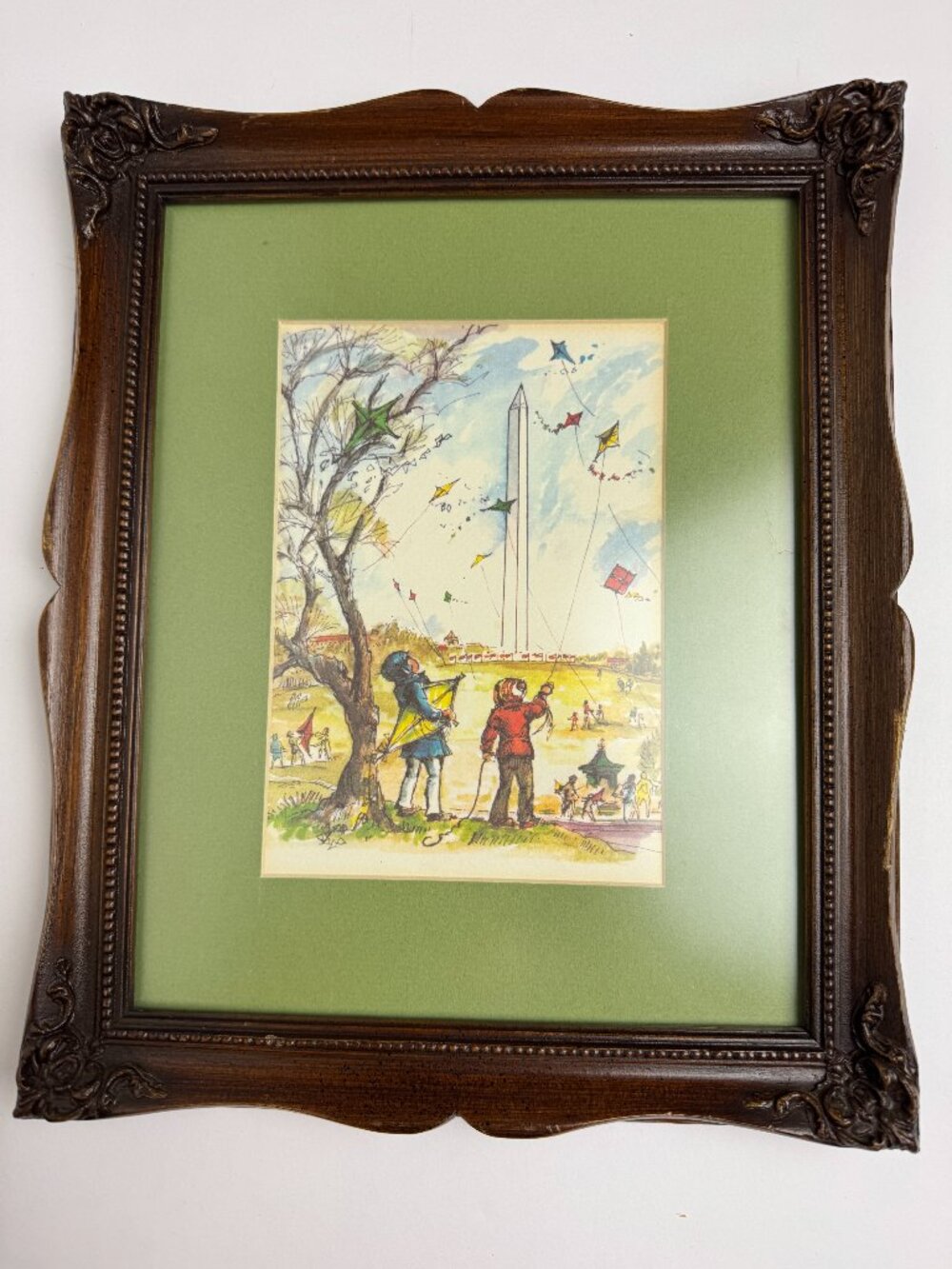 Vintage Ornate Dark Wood Picture Wall Frame Carved Floral Corner Details